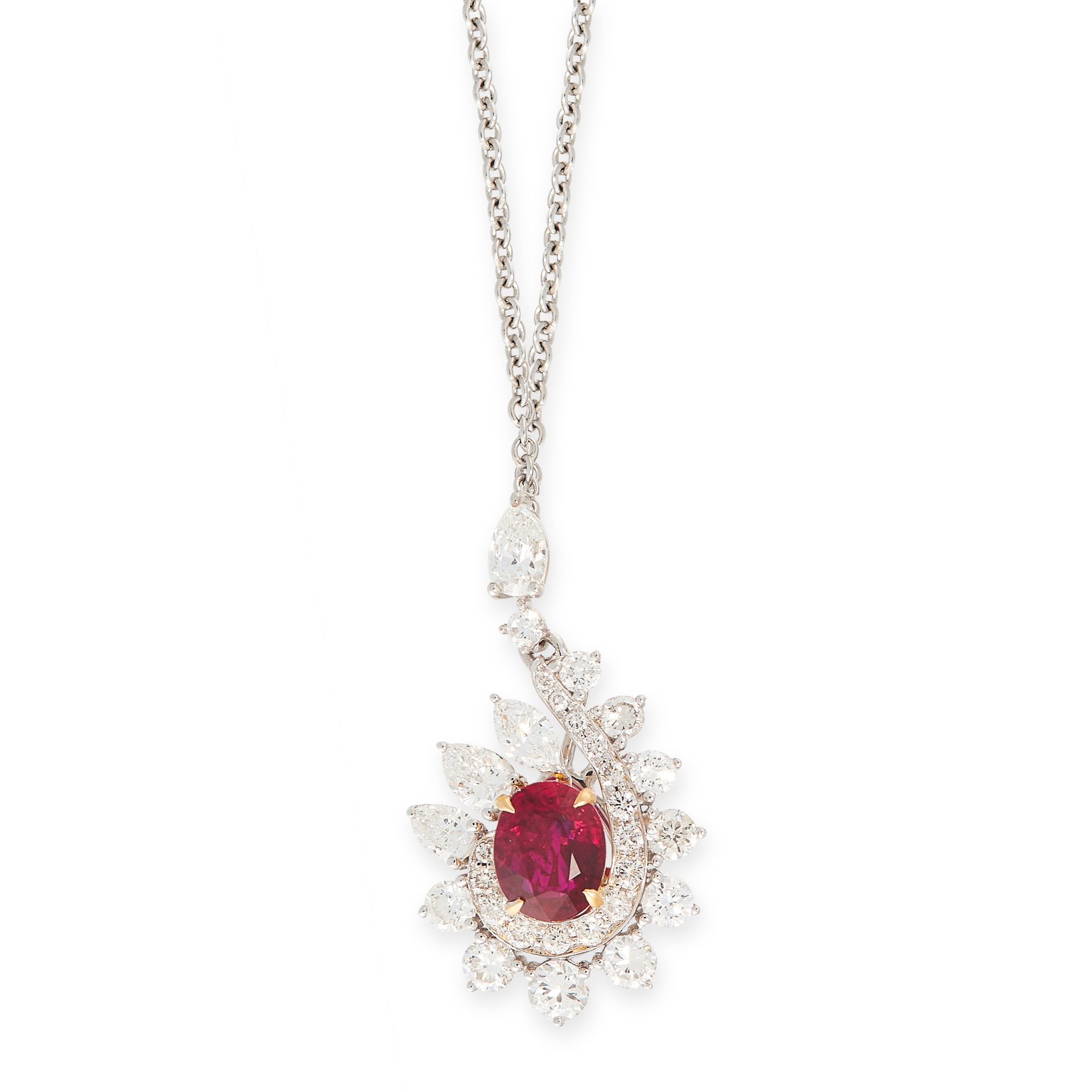 A BURMA NO HEAT RUBY AND DIAMOND RING, EARRINGS AND PENDANT SUITE in 18ct white gold, each set - Image 3 of 4