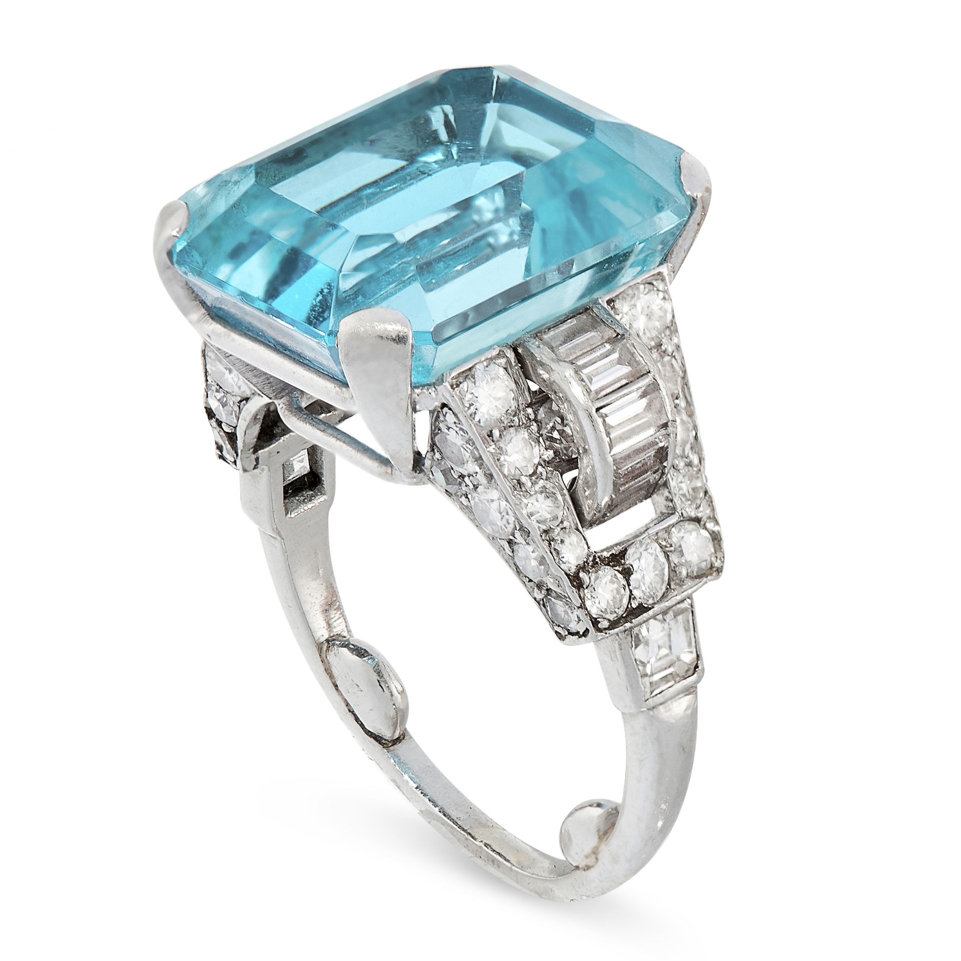 AN AQUAMARINE AND DIAMOND DRESS RING, 1940s set with an emerald cut aquamarine of 13.04 carats, - Image 2 of 2