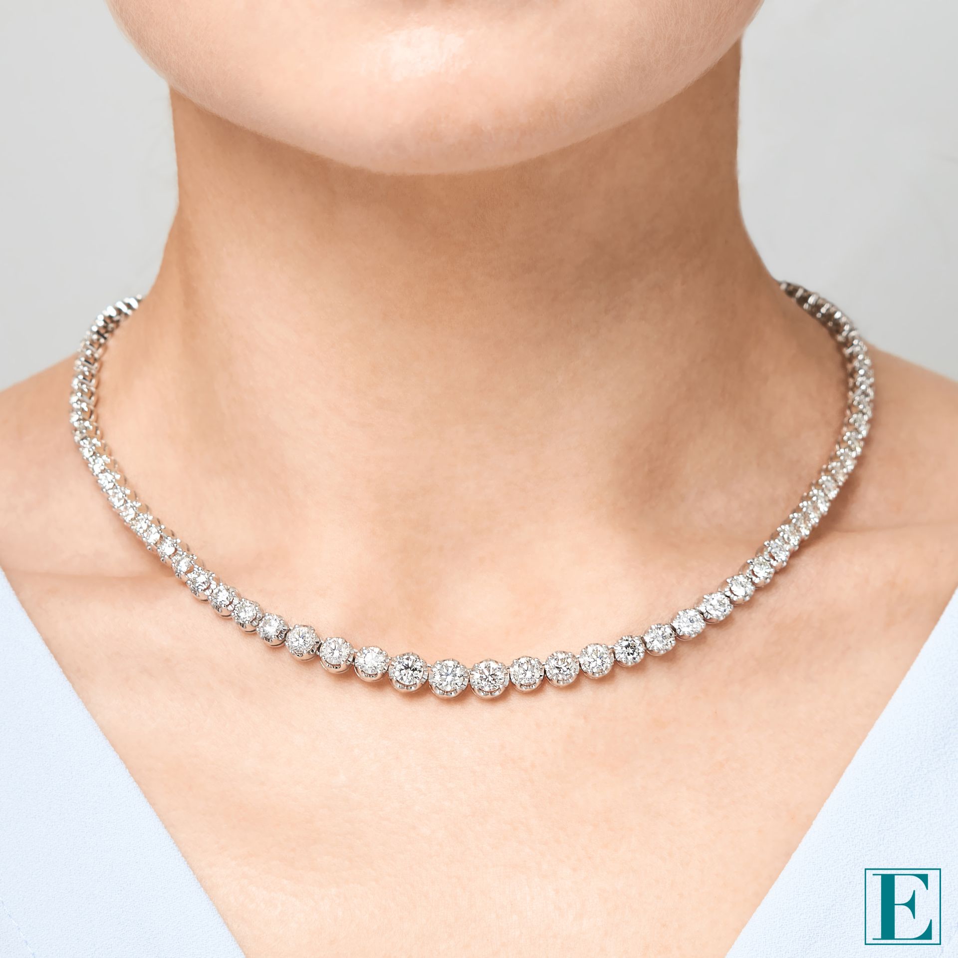 A 17.81 CARAT DIAMOND LINE NECKLACE in 18ct white gold, comprising a single row of graduated round - Image 2 of 2