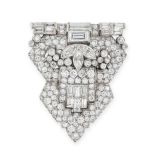 AN ART DECO DIAMOND CLIP BROOCH, CIRCA 1930 in platinum and 18ct white gold, of shield shaped