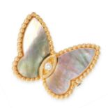 A MOTHER OF PEARL AND DIAMOND BUTTERFLY BROOCH, VAN CLEEF & ARPELS in 18ct yellow gold, designed