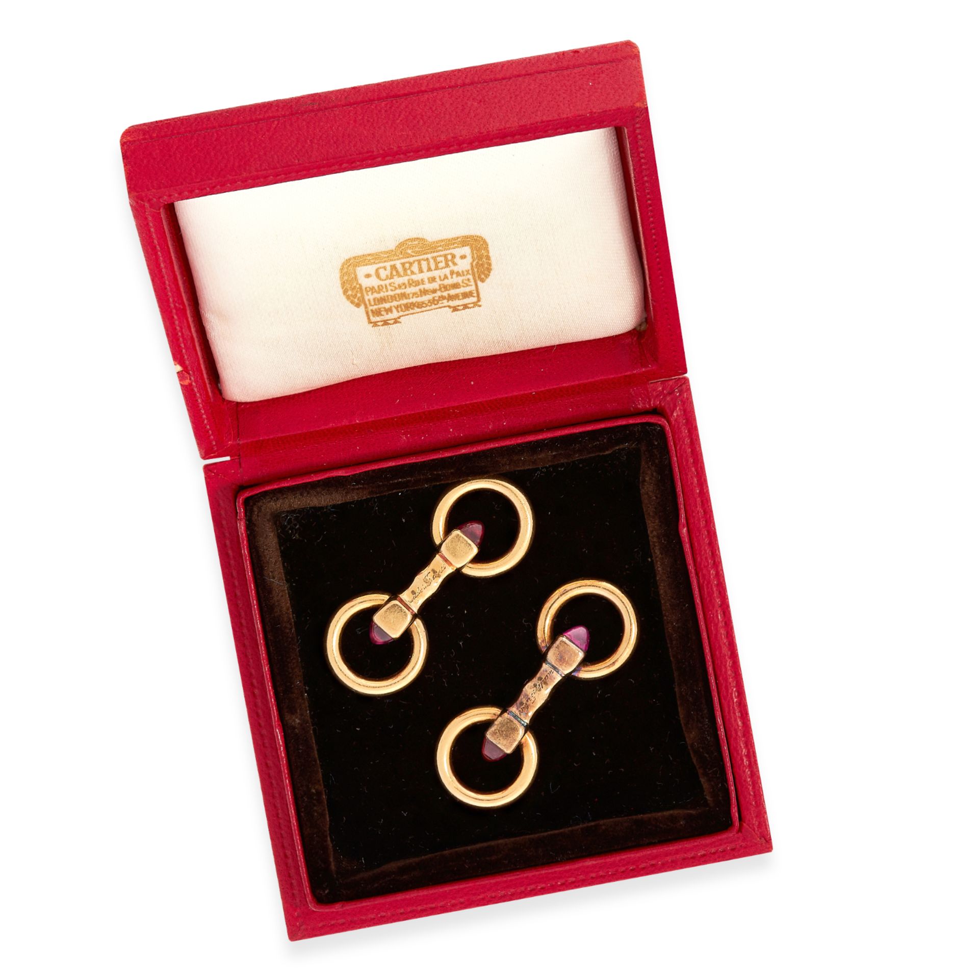 A PAIR OF RUBY CUFFLINKS, CARTIER PARIS CIRCA 1940 in 18ct yellow gold, the central batons set at - Image 2 of 2