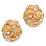 A PAIR OF VINTAGE DIAMOND CLIP EARRINGS, DAVID WEBB in 18ct yellow gold, each of naturalistic