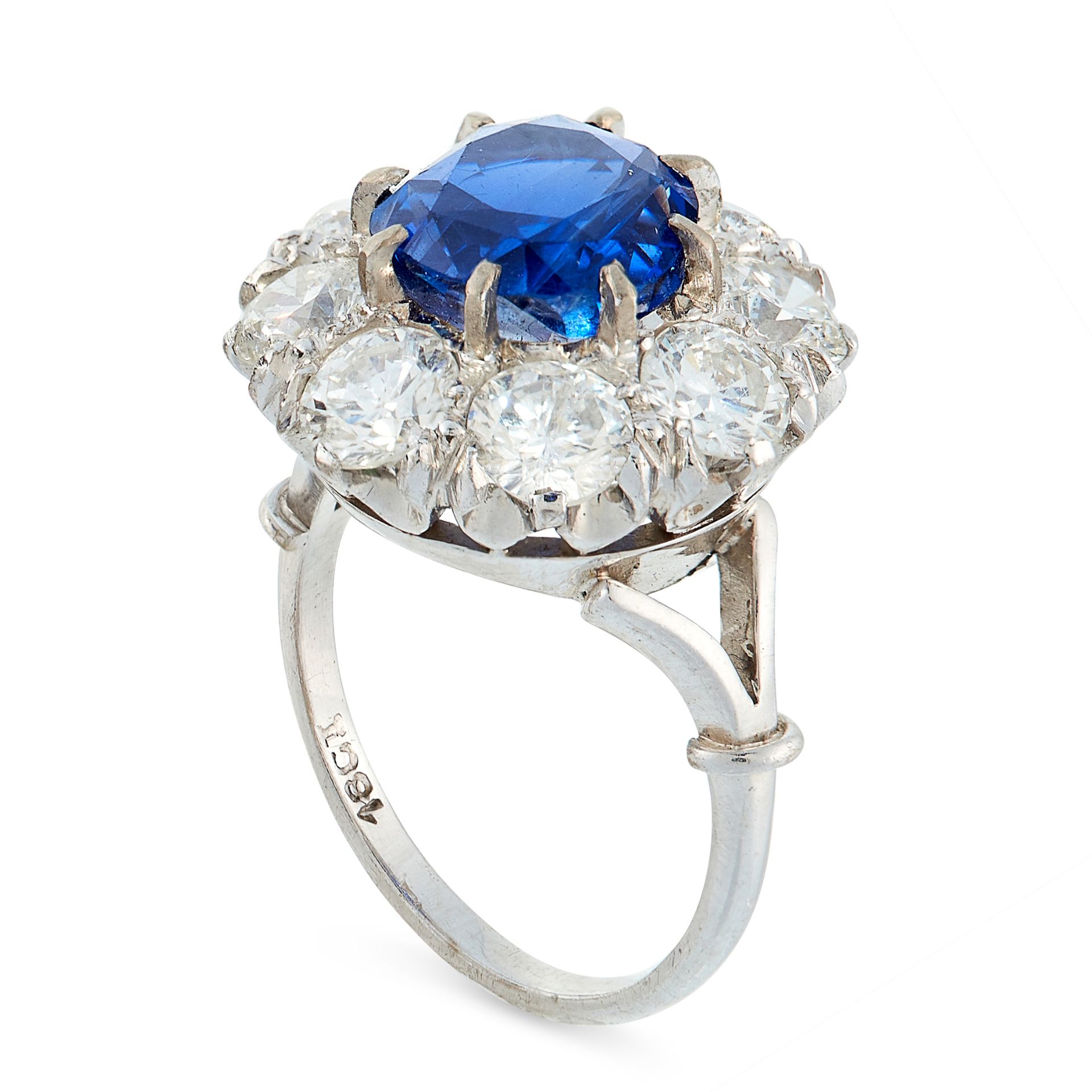 A CEYLON NO HEAT SAPPHIRE AND DIAMOND RING in 18ct white gold, set with a cushion cut blue - Image 2 of 2