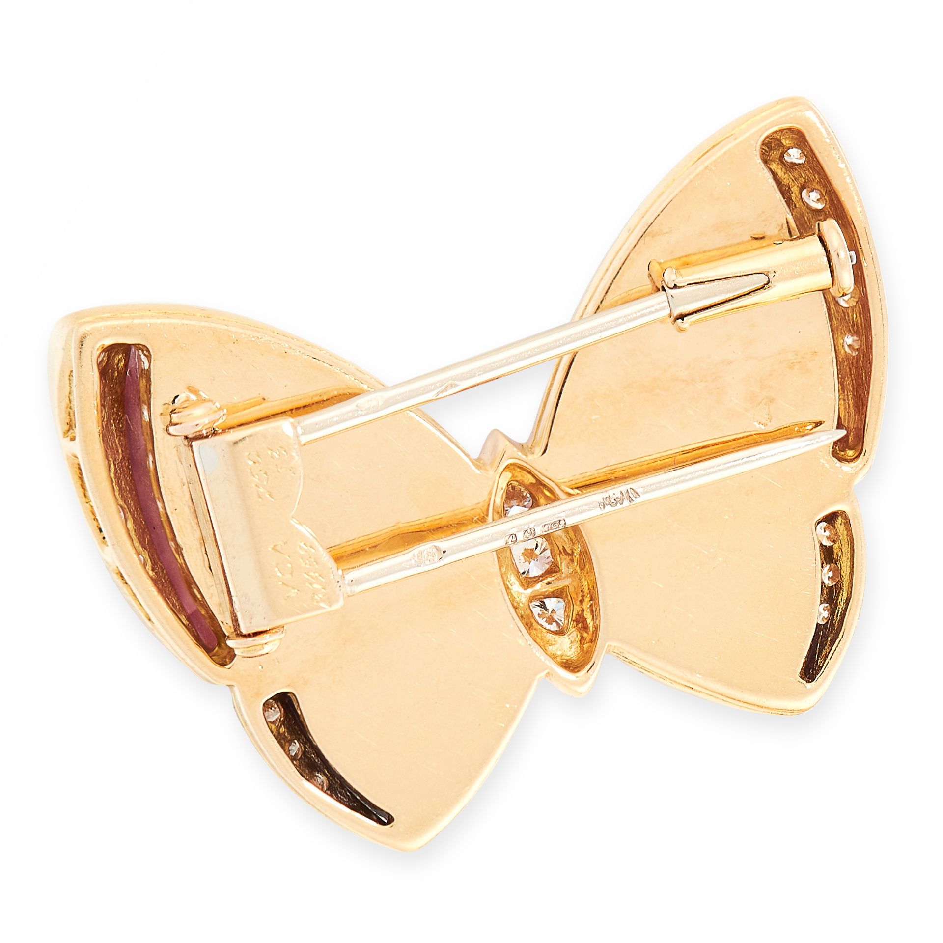 AN AMETHYST AND PINK TOURMALINE BUTTERFLY BROOCH, VAN CLEEF AND ARPELS in 18ct yellow gold, in the - Image 2 of 2