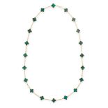 A MALACHITE VINTAGE ALHAMBRA NECKLACE, 20 MOTIFS, VAN CLEEF & ARPELS in 18ct yellow gold, formed