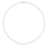 PEARL AND DIAMOND NECKLACE designed as a single row of pearls measuring 4.8mm diameter, threaded