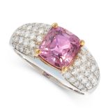 SPINEL AND DIAMOND RING claw-set with a cushion-shaped spinel of 2.44 carats, to a mount pave set