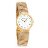 LADY'S GOLD WRISTWATCH, CALATRAVA, PATEK PHILIPPE the circular white enamel dial with black Roman