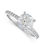 DIAMOND RING in platinum, set with a brilliant cut diamond of 2.01 carats, to a band pave set with