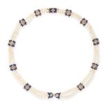 ANTIQUE NATURAL PEARL, ENAMEL AND DIAMOND NECKLACE, LATE 19TH CENTURY designed as a double row of