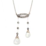 NATURAL PEARL AND DIAMOND LAVALIER NECKLACE, EARLY 20TH CENTURY the rose cut diamond set motif