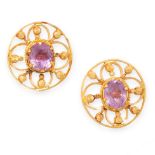 PAIR OF VINTAGE AMETHYST EARRINGS the oval face is set with an oval cut amethyst within an open