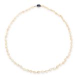 NATURAL PEARL AND SAPPHIRE NECKLACE comprising a single row of pearls ranging 4.6mm to 3.0mm,