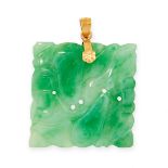 JADEITE JADE PENDANT the square body is formed of a carved and polished plaque of jadeite