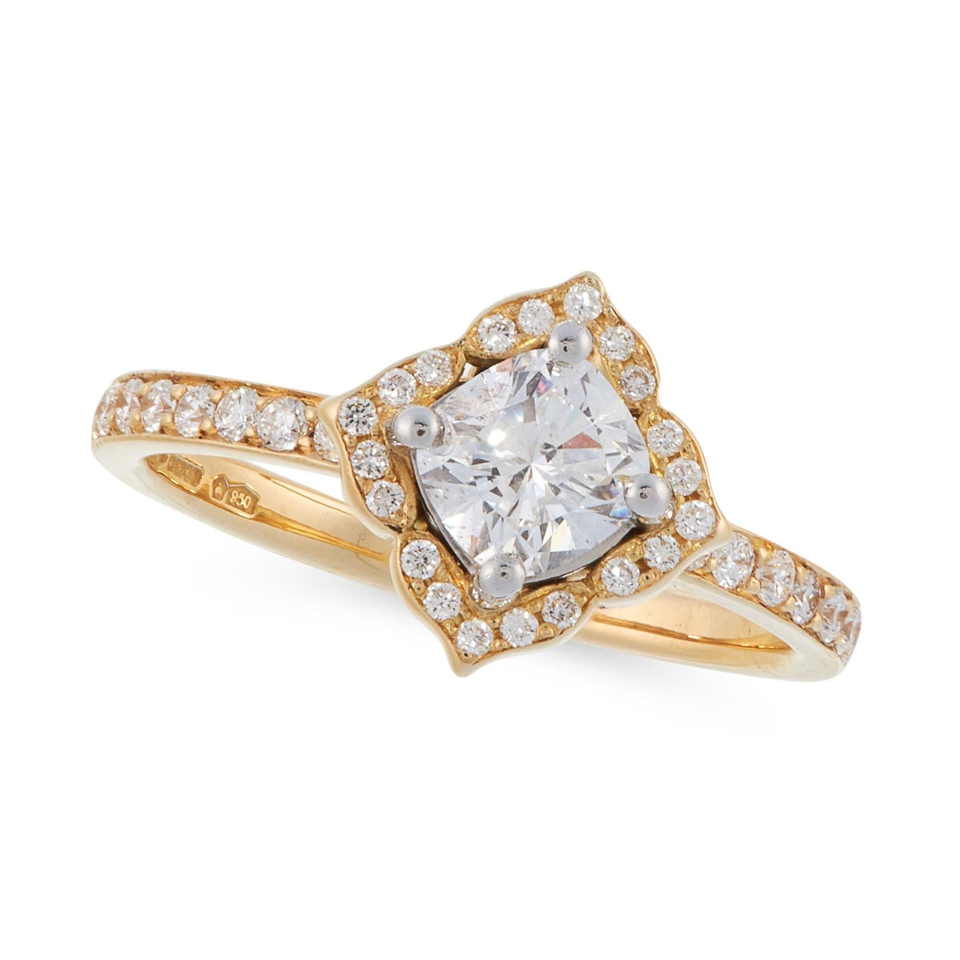 DIAMOND ENGAGEMENT RING in 18ct yellow gold, set with a cushion cut diamond of 0.59 carats in a