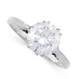 SOLITAIRE DIAMOND ENGAGEMENT RING set with a round cut diamond of 2.37 carats, unmarked, size P /