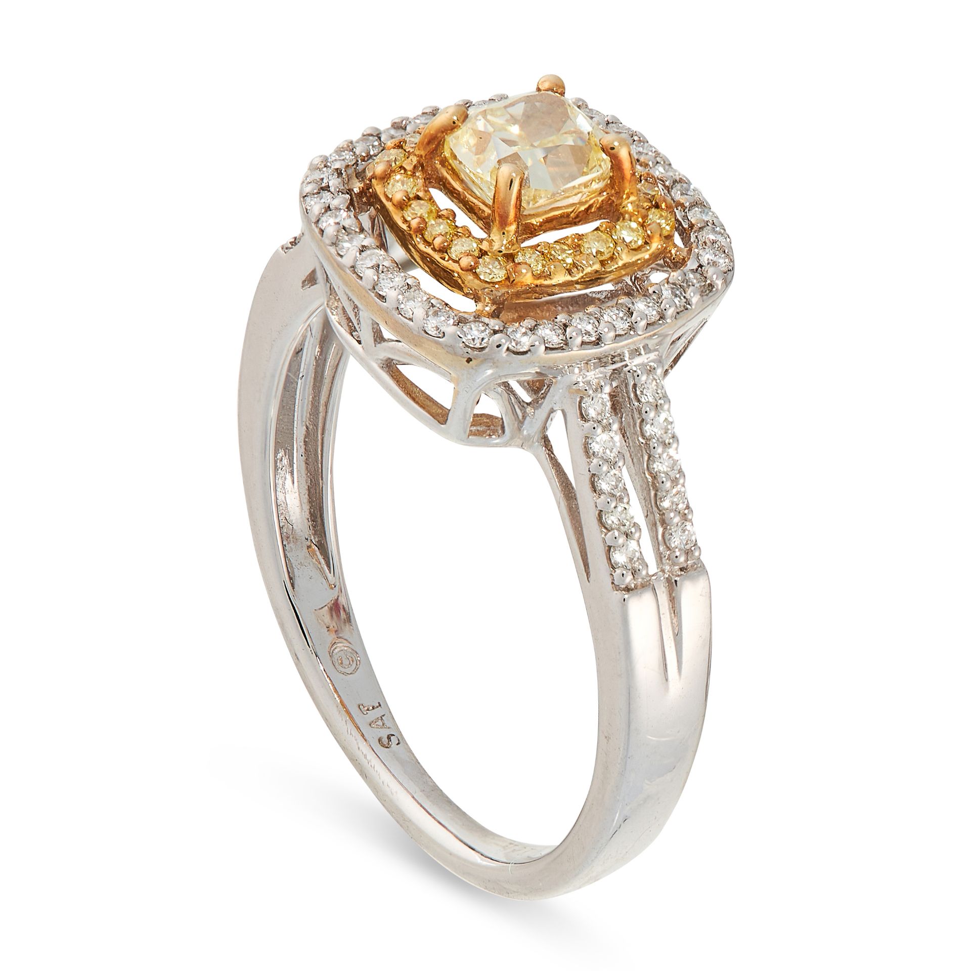 YELLOW AND WHITE DIAMOND RING set with a radiant cut yellow diamond of 0.50 carats, in a double - Bild 2 aus 2