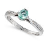 EMERALD AND DIAMOND RING 18ct white gold, set with an oval cut emerald of 0.35 carats with round cut