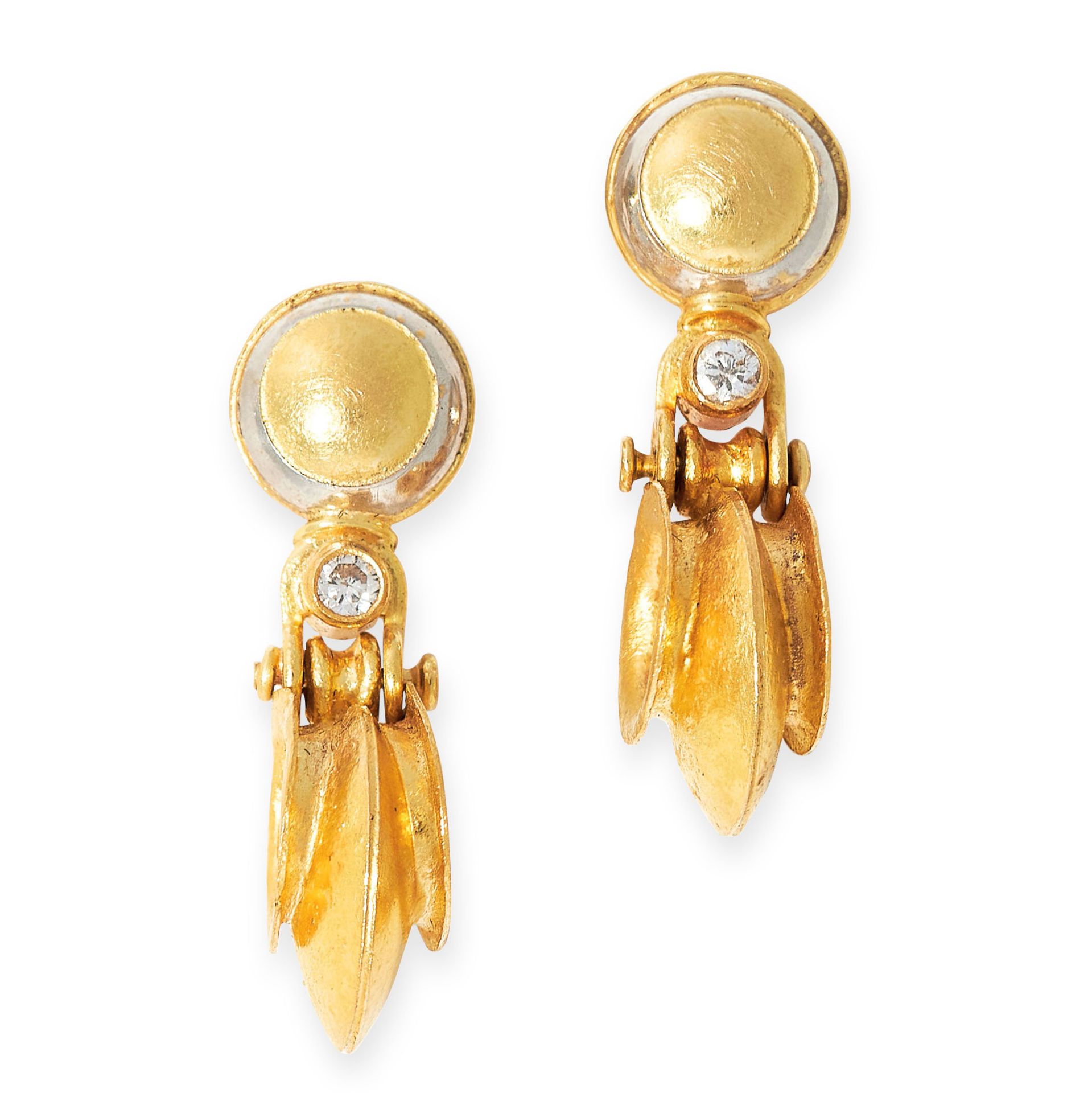 PAIR OF VINTAGE DIAMOND EARRINGS in drop design, each set with a round cut diamond and an