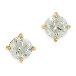 PAIR OF DIAMOND STUD EARRINGS each set with a round cut diamond, both totalling 1.01 carats, stamped