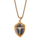 VINTAGE LAPIS LAZULI AND DIAMOND SCARAB BEETLE PENDANT in the form of a scarab beetle, set with a