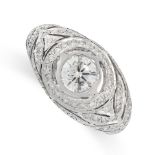 DIAMOND RING in Art Deco design, comprising of a central round cut diamond of 0.60 carats in an open