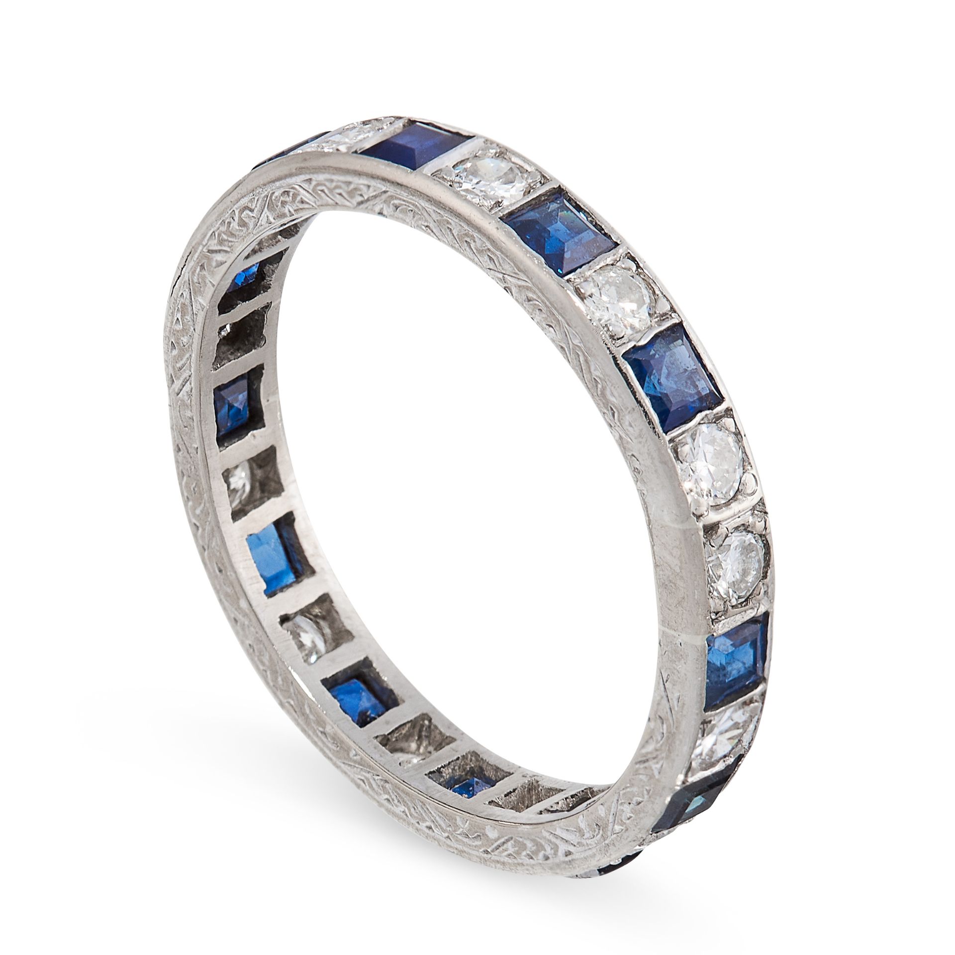 SAPPHIRE AND DIAMOND ETERNITY RING set with alternating step cut sapphires and round cut diamonds, - Bild 2 aus 2
