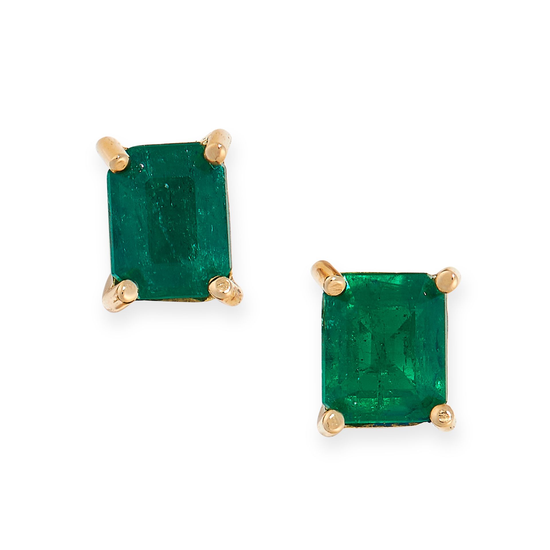 PAIR OF EMERALD STUD EARRINGS each set with an emerald cut emerald, both totalling 1.65 carats,