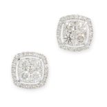 PAIR OF DIAMOND CLUSTER STUD EARRINGS in 18ct white gold, each set with a cluster of round cut