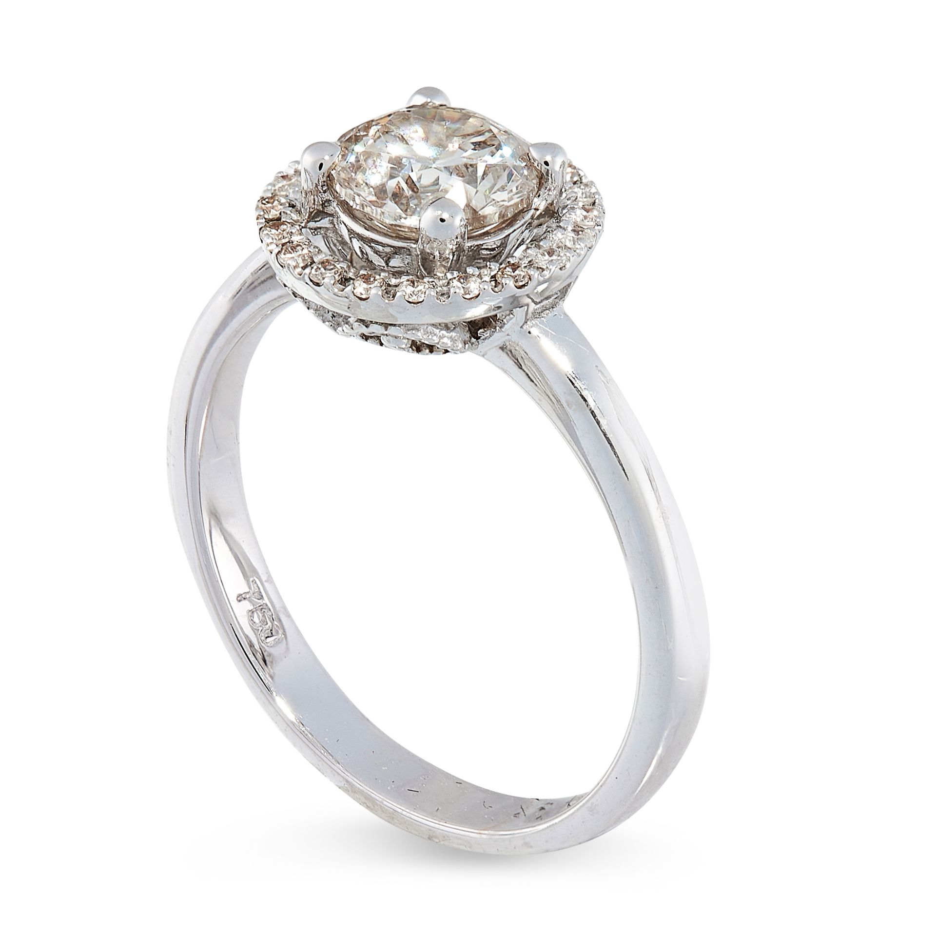 SOLITAIRE DIAMOND RING in cluster design, set with a round cut diamond of 1.01 carats in a halo of - Bild 2 aus 2