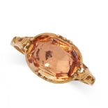 ANTIQUE IMPERIAL TOPAZ RING in yellow gold, set with an oval mixed cut imperial topaz, with