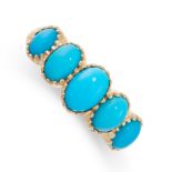 TURQUOISE RING in yellow gold, set with five cabochon turquoise, British hallmarks for 9ct gold,