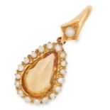 ANTIQUE IMPERIAL TOPAZ AND PEARL PENDANT, 19TH CENTURY set with a pear shaped, rose cut topaz in a