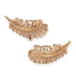 PAIR OF CLIP EARRINGS, TIFFANY & CO mounted in 14ct yellow gold, each designed as a feather,