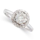 SOLITAIRE DIAMOND RING in cluster design, set with a round cut diamond of 1.01 carats in a halo of