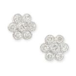 A PAIR OF DIAMOND STUD EARRINGS in cluster design, each set with round cut diamonds all totalling
