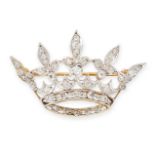 AN ANTIQUE DIAMOND CORONET BROOCH, EARLY 20TH CENTURY in yellow gold and platinum, designed as a