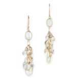 A PAIR OF MOONSTONE EARRINGS in yellow gold, each comprising of a cluster of cabochon moonstones