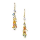 A PAIR OF MULTICOLOUR SAPPHIRE EARRINGS each comprising of a cluster of oval cut pink, green,