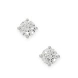 A PAIR OF DIAMOND STUD EARRINGS, DE BEERS in platinum, each set with a round cut diamond, both