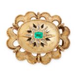 AN ANTIQUE VICTORIAN EMERALD AND DIAMOND BROOCH, 19TH CENTURY in yellow gold, comprising of a star