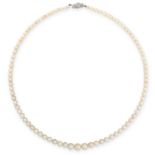 VINTAGE PEARL AND DIAMOND NECKLACE comprising a single row of pearls ranging from 3.4mm-7.9mm,