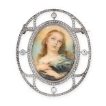 AN ANTIQUE PAINTED MINIATURE AND DIAMOND BROOCH set to the centre with a painted miniature depicting