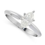 A SOLITAIRE DIAMOND ENGAGEMENT RING set with a marquise cut diamond of 0.52 carats, no assay