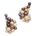 A PAIR OF NATURAL PEARL EARRINGS in 18ct white gold, each formed of a cluster of seventeen pearls