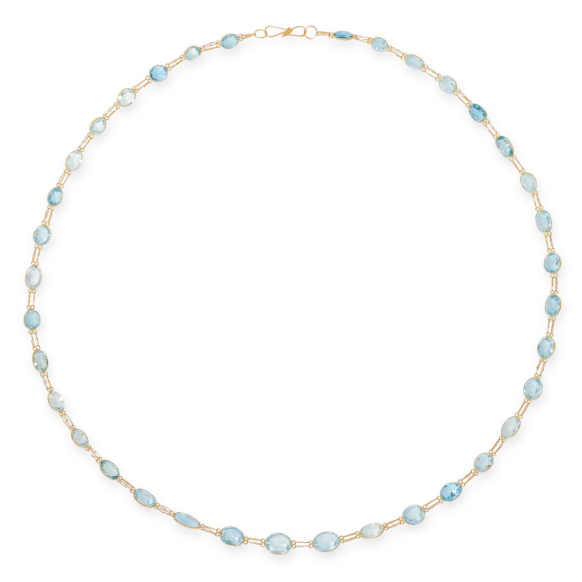 AN AQUAMARINE CHAIN NECKLACE comprising of a single row of oval cut aquamarines between fine chain