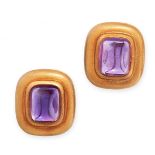 A PAIR OF VINTAGE AMETHYST CLIP EARRINGS, TIFFANY & CO in 18ct yellow gold, each set with a