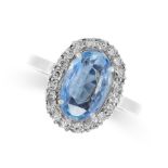 A CEYLON NO HEAT SAPPHIRE AND DIAMOND RING set with an oval cut sapphire of 2.72 carats in a