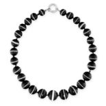 A BANDED AGATE BEAD NECKLACE comprising a single row of twenty seven graduated black banded agate